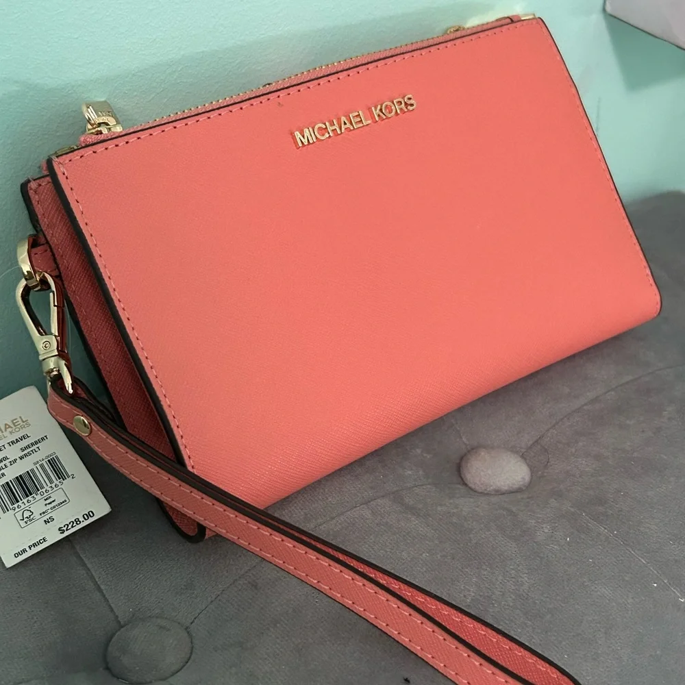 Michael Kors Jet Set Travel Wristlet Clutch Vibrant Red/Orange